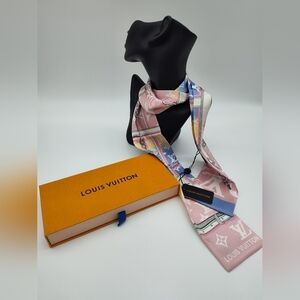 LOUIS VUITTON Silk Bandeau Monogram Chain Strap Print Pink Blue Gold NWT